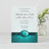 Invitation Turquoise Ribbon Mariage damassé (Debout devant)