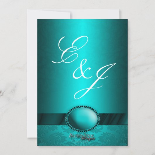 Invitation Turquoise Ribbon Mariage damassé (Dos)