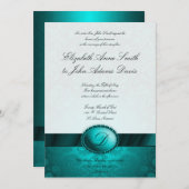 Invitation Turquoise Ribbon Mariage damassé (Devant / Derrière)