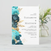 Invitation Turquoise romantique Blue Gold Floral Mariage (Debout devant)