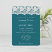 Invitation Turquoise romantique dentelle blanche Mariage flor (Debout devant)