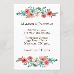 Invitation Turquoise romantique   Pêcher un joli Mariage