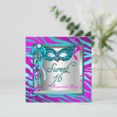 Invitation Turquoise rose chaud Zèbre Masquerade Sweet 16 Sei (Debout devant)