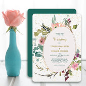 Invitation Turquoise rose et or  cadre ovale Mariage