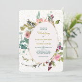 Invitation Turquoise rose et or  cadre ovale Mariage (Debout devant)