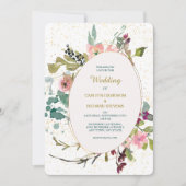 Invitation Turquoise rose et or  cadre ovale Mariage (Devant)