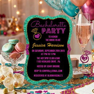 Invitation Turquoise, Rose et Paillettes Dorées Enterrement d