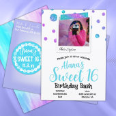 Invitation Turquoise, Rose et Points noirs Douce 16