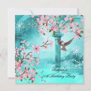 Invitation Turquoise Rose Fleur Asiatique Fête d'anniversaire