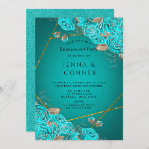 Invitation Turquoise Rose Gold Geometry Engagement Party