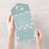Invitation turquoise Rose Mariage Tout en un (Déchirure)