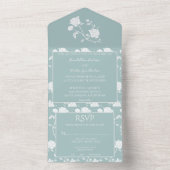 Invitation turquoise Rose Mariage Tout en un (À l'intérieur)