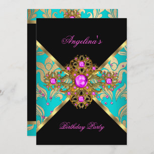 Invitation Turquoise rose or Damask Floral fête d'anniversair