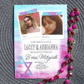 Invitation Turquoise, rose, Parties scintillant bleue B'nai B