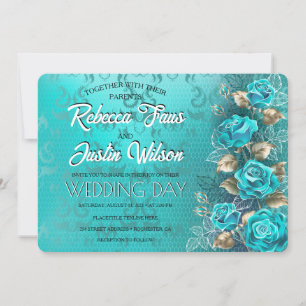 Invitation Turquoise Rose Tiffany Floral Moderne Boho