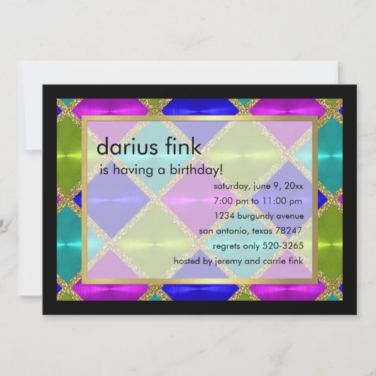 Invitation Turquoise Rose Vert Bleu Or fête d'anniversaire (Devant)