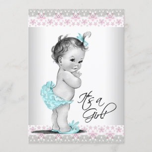 Invitation Turquoise rose Vintage bébé fille douche Invitatio