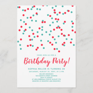 Invitation Turquoise Rouge Confetti SVG fête d'anniversaire m