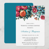 Invitation Turquoise Rouge Orange Floral Or Mariage Couples D (Devant / Derrière)