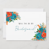 Invitation Turquoise Rouge Orange Floral Serez-Vous Ma Femme  (Devant)