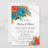 Invitation Turquoise rouge orange Peony Florals Mariage (Devant)