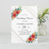 Invitation Turquoise rouge orange Rose Wedding shower (Debout devant)