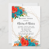 Invitation Turquoise rouge orange Wedding shower botanique (Devant)