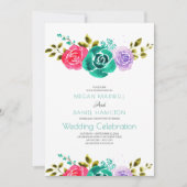 Invitation Turquoise rouge violet Rose Floral Mariage (Devant)