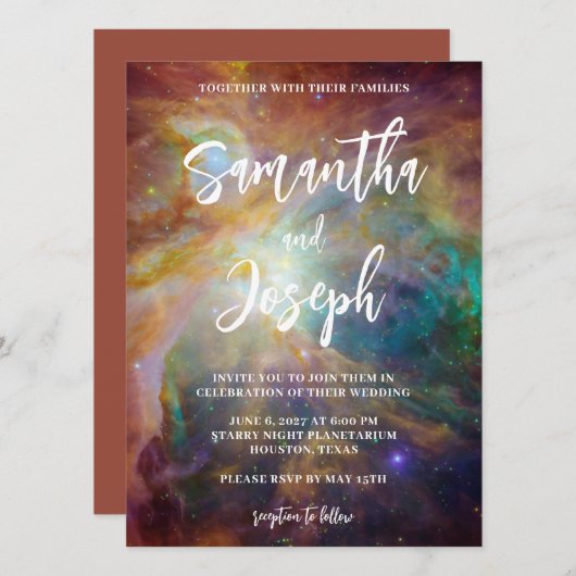 Invitation Turquoise rouille Orion Nebula Celestia Mariage (Devant / Derrière)
