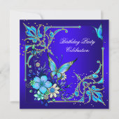 Invitation Turquoise Royal Blue Butterfly fête d'anniversaire (Devant)