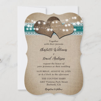 Invitation Turquoise Russe Pays Burlap Mariage dentelle