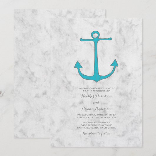 Invitation Turquoise Rustic Ancre Mariage Invite (Devant / Derrière)