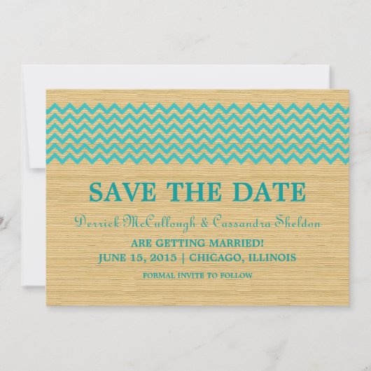 Invitation Turquoise Rustic Chevron Enregistrer l'Invitation (Devant)