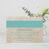 Invitation turquoise Rustic Mariage damassé (Debout devant)