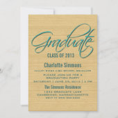 Invitation turquoise Rustic Script Graduation (Devant)