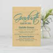Invitation turquoise Rustic Script Graduation (Debout devant)