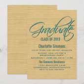 Invitation turquoise Rustic Script Graduation (Devant / Derrière)