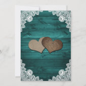 Invitation Turquoise Rustique Burlap Coeurs dentelle Mariage (Dos)