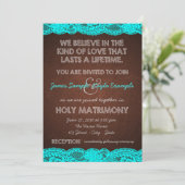 Invitation Turquoise rustique et Mariage Brown (Debout devant)