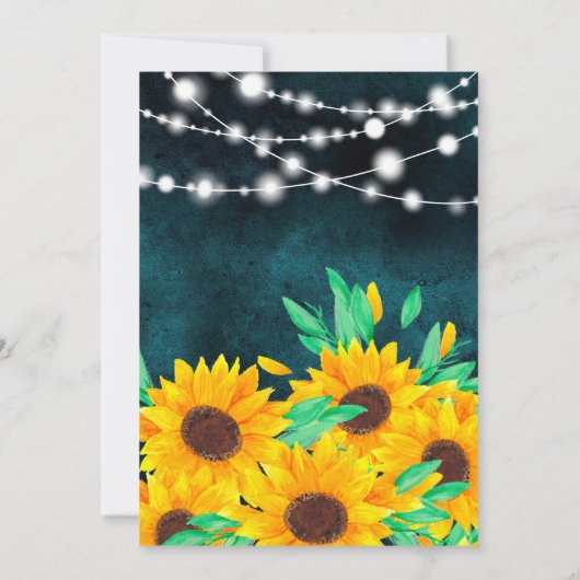 Invitation Turquoise rustique lumières tournesol fiançailles (Dos)