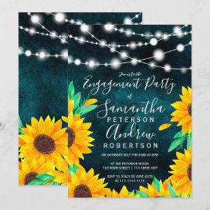 Invitation Turquoise rustique lumières tournesol fiançailles