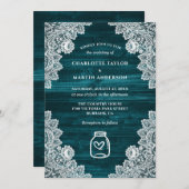 Invitation Turquoise rustique Pays Bois Mason Jar Mariage (Devant / Derrière)