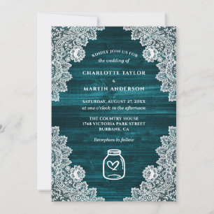 Invitation Turquoise rustique Pays Bois Mason Jar Mariage