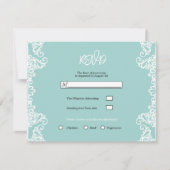 Invitation Turquoise Sarcelle Blanc Dentelle Élégant Réponse (Devant)