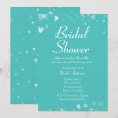 Invitation Turquoise Sarcelle & Cœurs Blancs Élégant Shower d (Devant / Derrière)