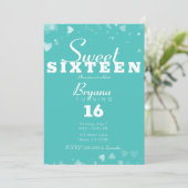 Invitation Turquoise Sarcelle & Cœurs Blancs Fête Chic Douce  (Debout devant)