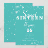 Invitation Turquoise Sarcelle & Cœurs Blancs Fête Chic Douce  (Devant / Derrière)