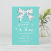 Invitation Turquoise Sarcelle Diamant Brillance Nœud Papillon (Debout devant)