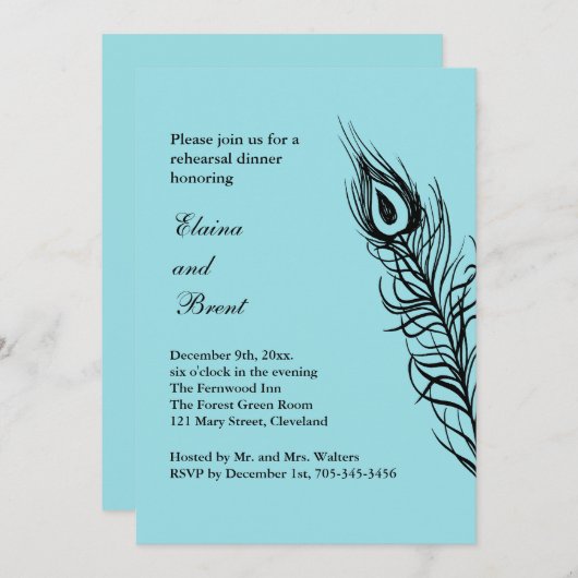 Invitation Turquoise Shake your Tail Feathers RehearsalDiner (Devant / Derrière)