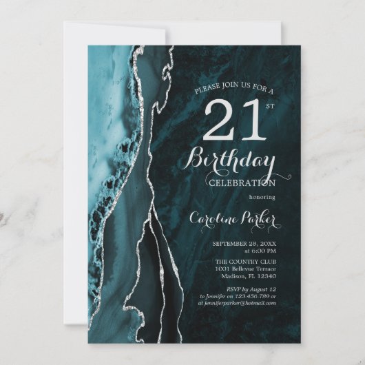 Invitation Turquoise Silver Agate 21e anniversaire (Devant)